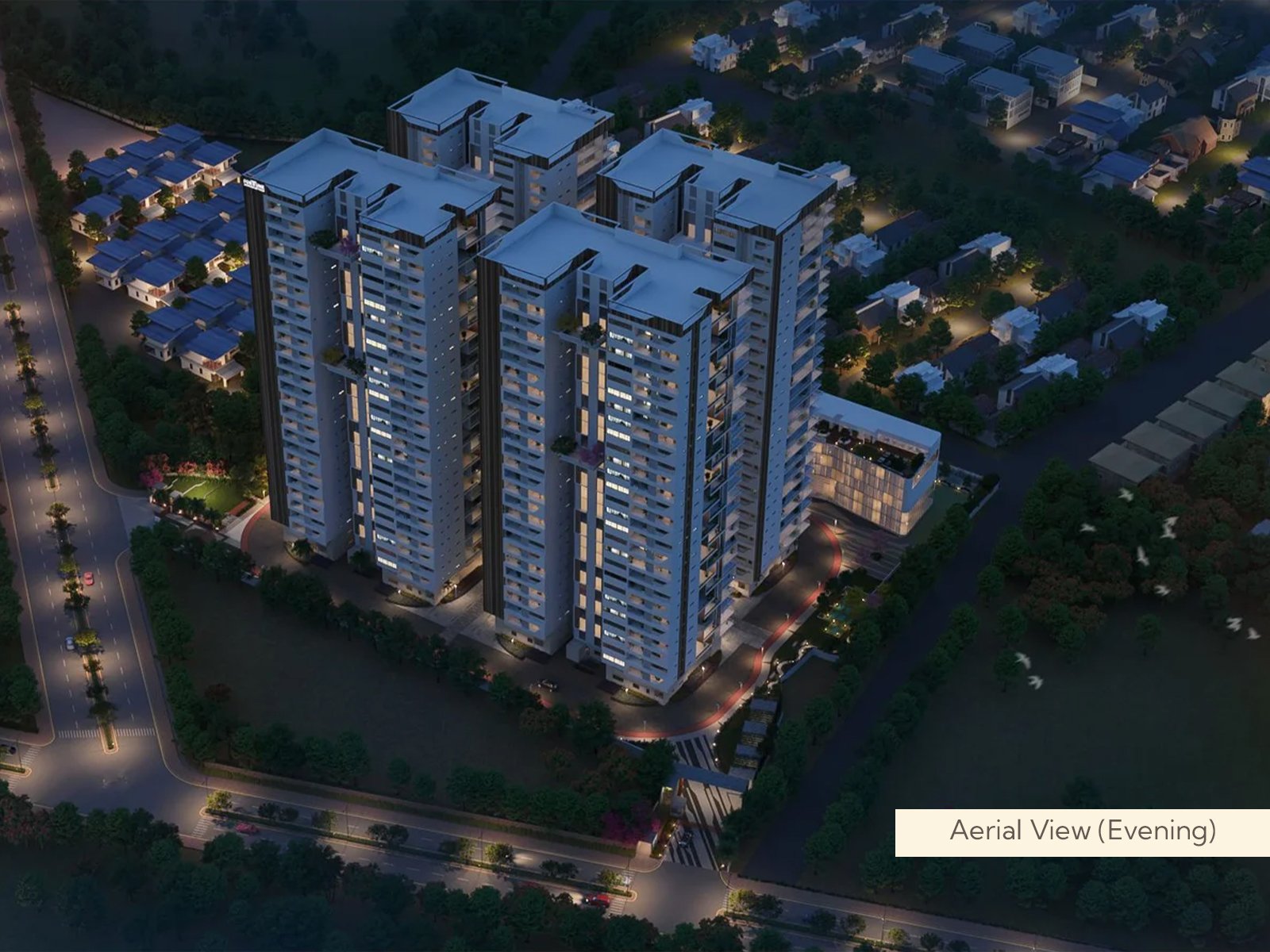 Fortune Sonthalia Sky Villas aerial evening view