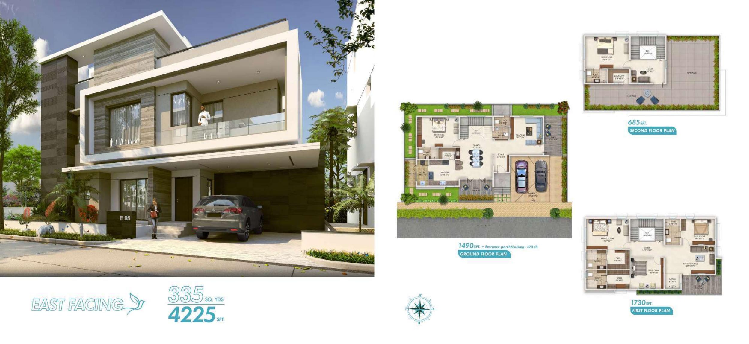 Rajapushpa Serene Dale villa exterior and plan
